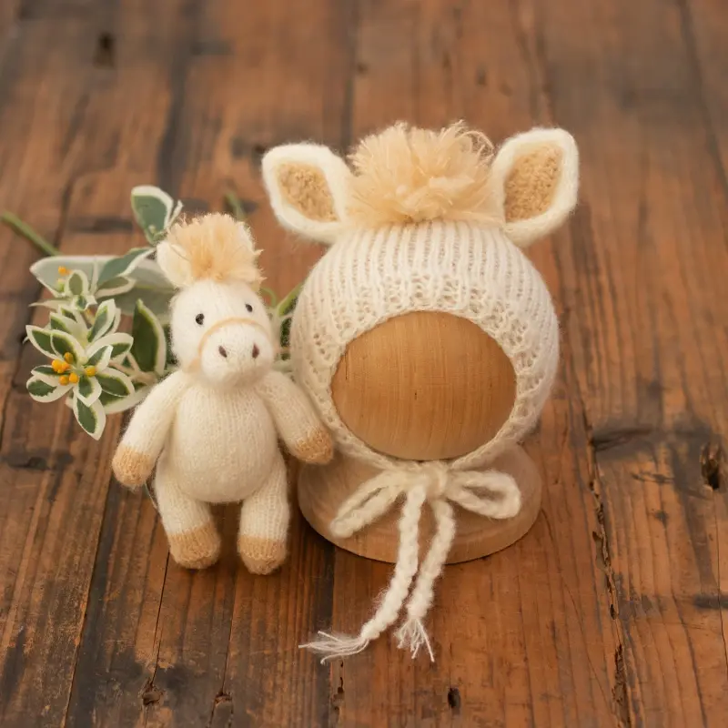 Handmade Knitted Horse with Hat Set B - Newborn Photography Outfit